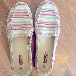 Canvas multicolored striped slip ons